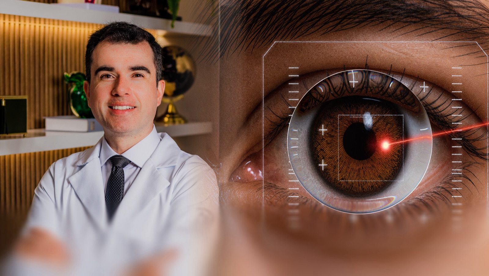 Dr. Leonardo Donida e um exame oftalmológico